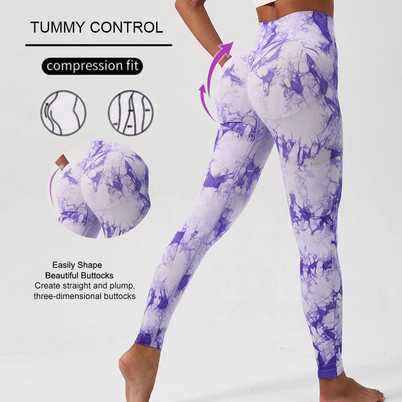 WAREBALL New Tie Dye Yoga Pants Gym Leggings Women Seamless High Waist Push Up Sport Tights Fitness Workout Leggins