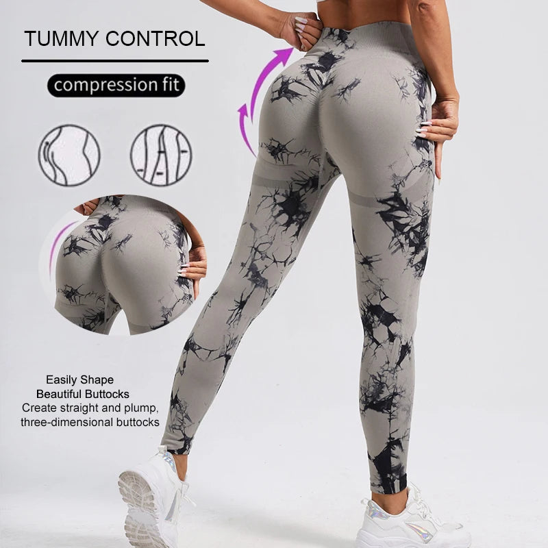 WAREBALL New Tie Dye Yoga Pants Gym Leggings Women Seamless High Waist Push Up Sport Tights Fitness Workout Leggins