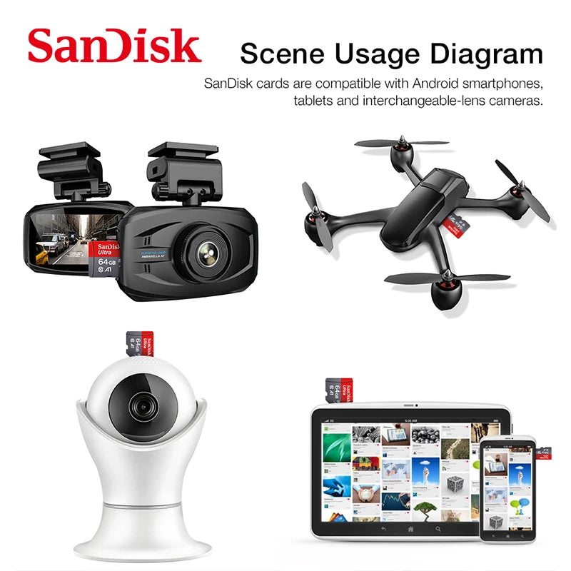 100% Original SanDisk Micro tf Card 256GB 128GB 64GB 32GB A1 Class 10 Memory Card UHS-1 TF Flash Card for Samrtphone/PC